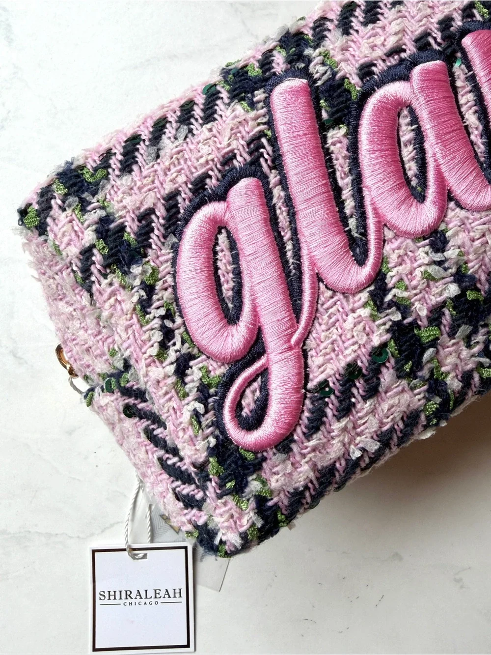 RARE! NWT Shiraleah x Anthropologie Cosmetic Bag Plaid Tweed Glam Pink
